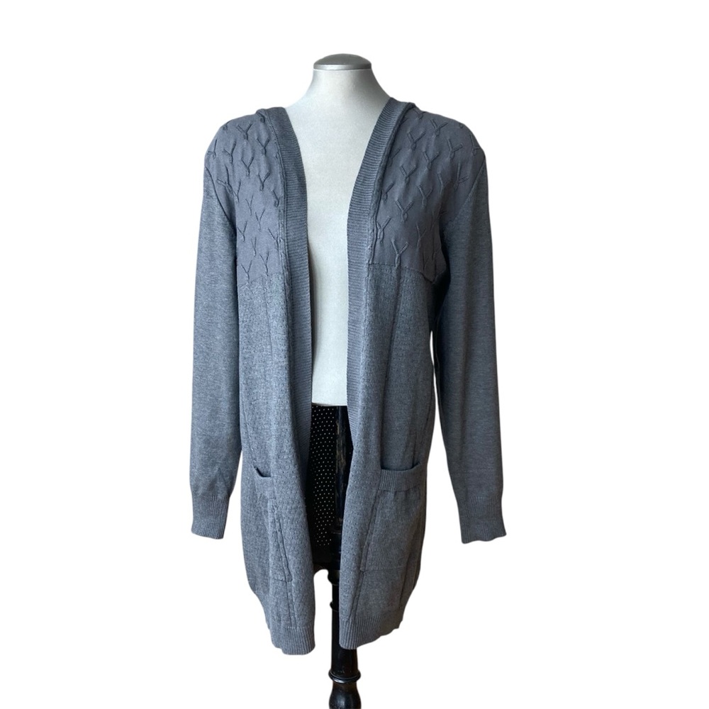 HAYDEN PARK Grey Hooded Open-Front Cardigan Sweater – XL